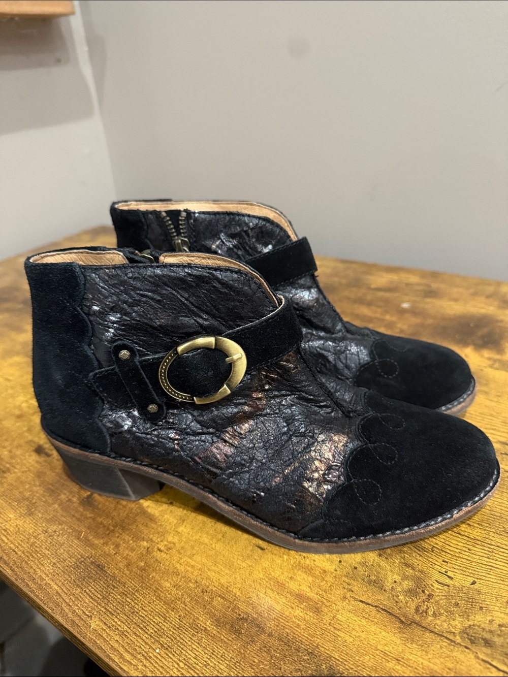 Halsa Footwear Black Leather & Suede Buckle Ankle Boots